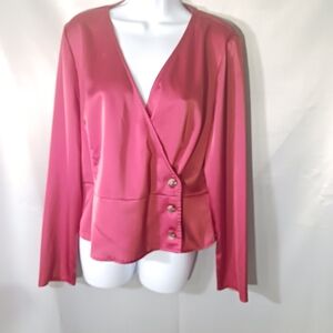 Women's Long Sleeve Silky Blouse Crossover Button Front Size 14